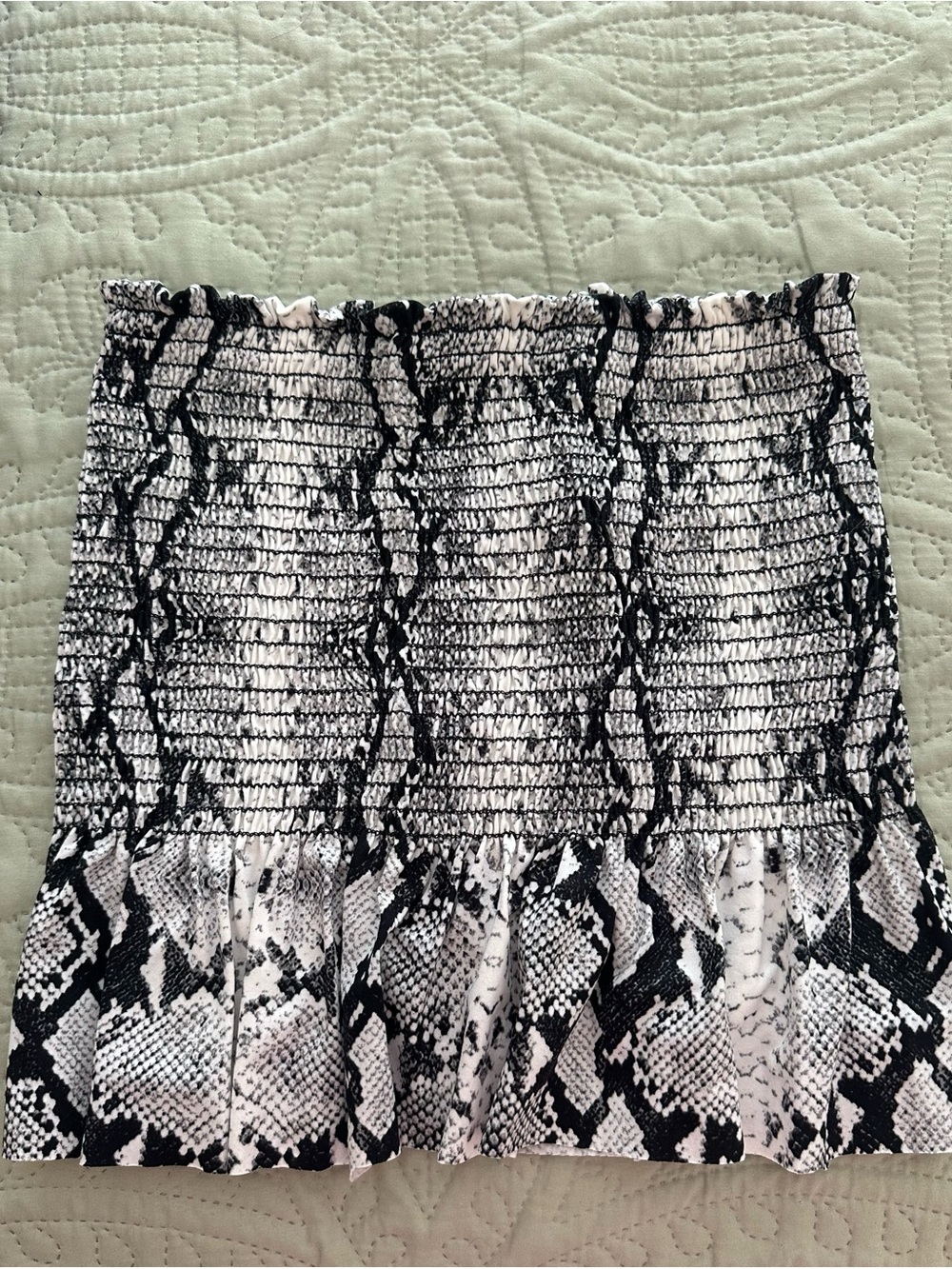 Black & White Snakeskin Print Smocked Tube Top Womens Medium